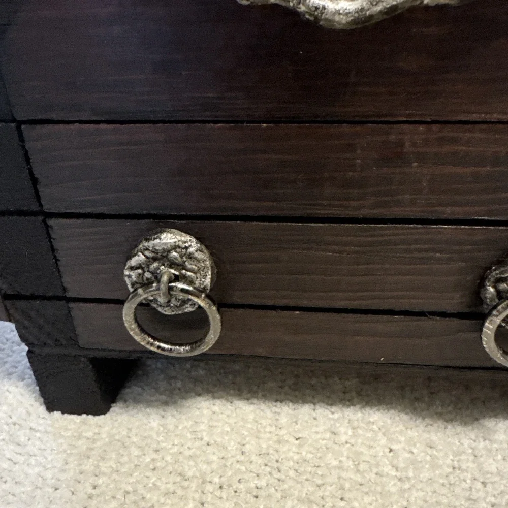 Vintage Wooden Treasure Chest Pirate Trinket Keepsake Storage Box 12